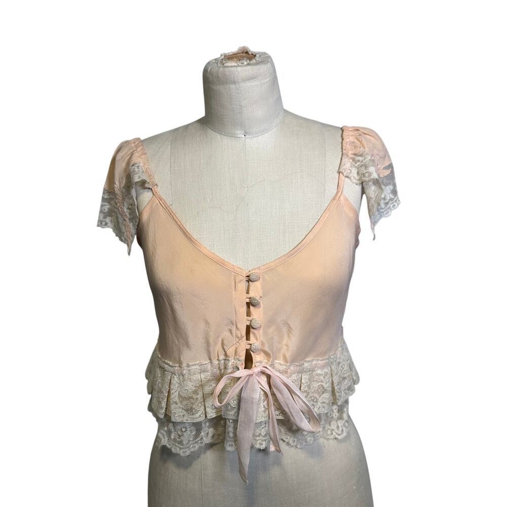 WERW'S DESIGN x Lucky Brand Vintage Reworked Custom Lace Ruffle Hem Top